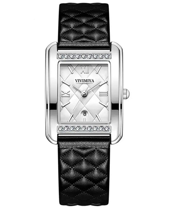 Modern White Leather Zircon Tempered Glass Waterproof Watch