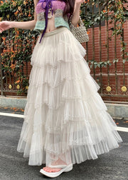Modern White Nail Bead Tulle Holiday Skirts Fall