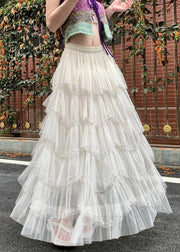 Modern White Nail Bead Tulle Holiday Skirts Fall