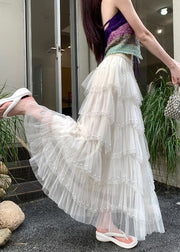 Modern White Nail Bead Tulle Holiday Skirts Fall