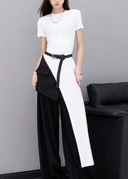 Modern White O Neck Asymmetrical Design Cotton Top Summer
