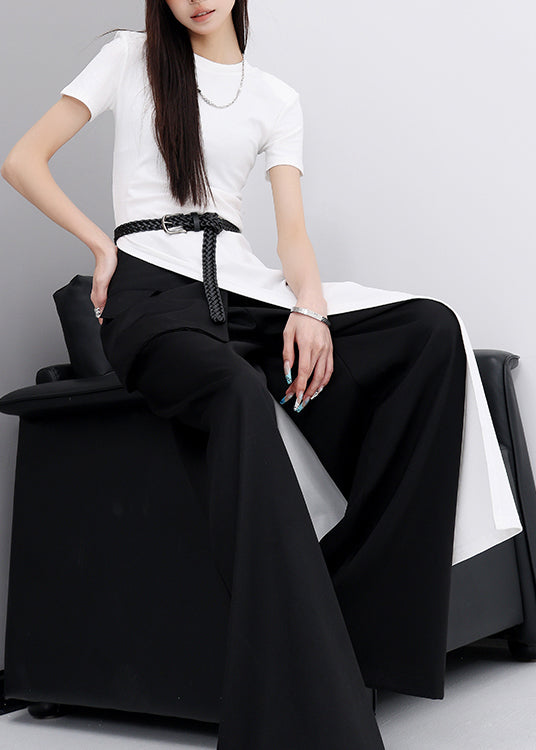 Modern White O Neck Asymmetrical Design Cotton Top Summer