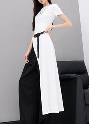 Modern White O Neck Asymmetrical Design Cotton Top Summer
