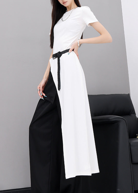 Modern White O Neck Asymmetrical Design Cotton Top Summer