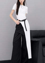 Modern White O Neck Asymmetrical Design Cotton Top Summer