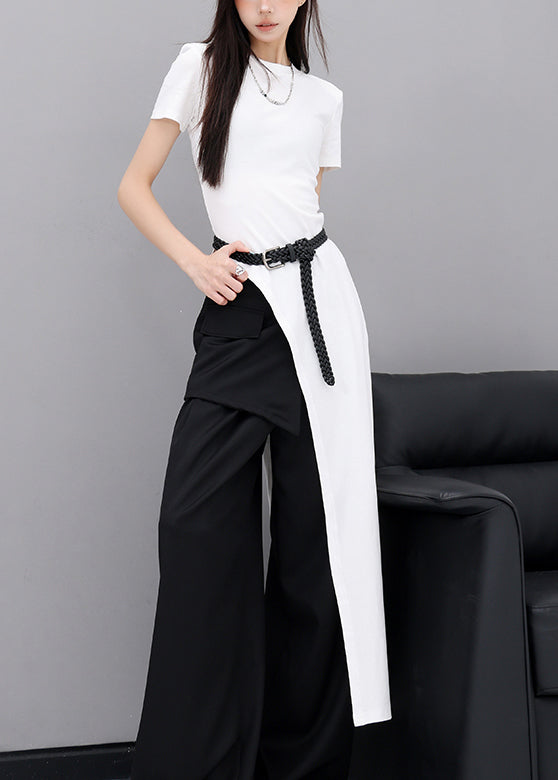 Modern White O Neck Asymmetrical Design Cotton Top Summer