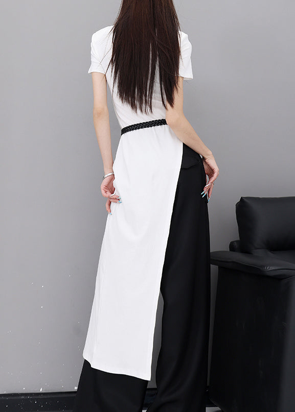 Modern White O Neck Asymmetrical Design Cotton Top Summer