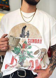 Modern White O Neck Letter Print Cotton T Shirts Summer