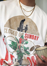 Modern White O Neck Letter Print Cotton T Shirts Summer