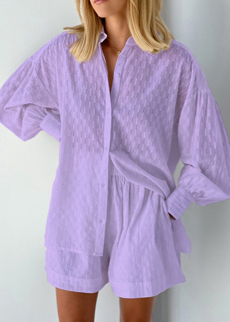 Modern White Oversized Jacquard Cotton Two Piece Set Outfits Summer