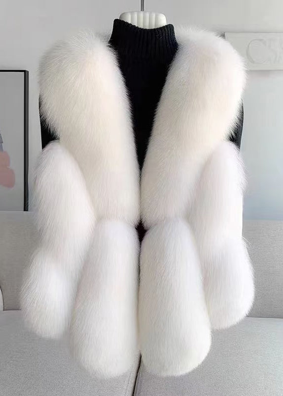 Modern White Oversized Patchwork Faux Fox Fur Vests Winter