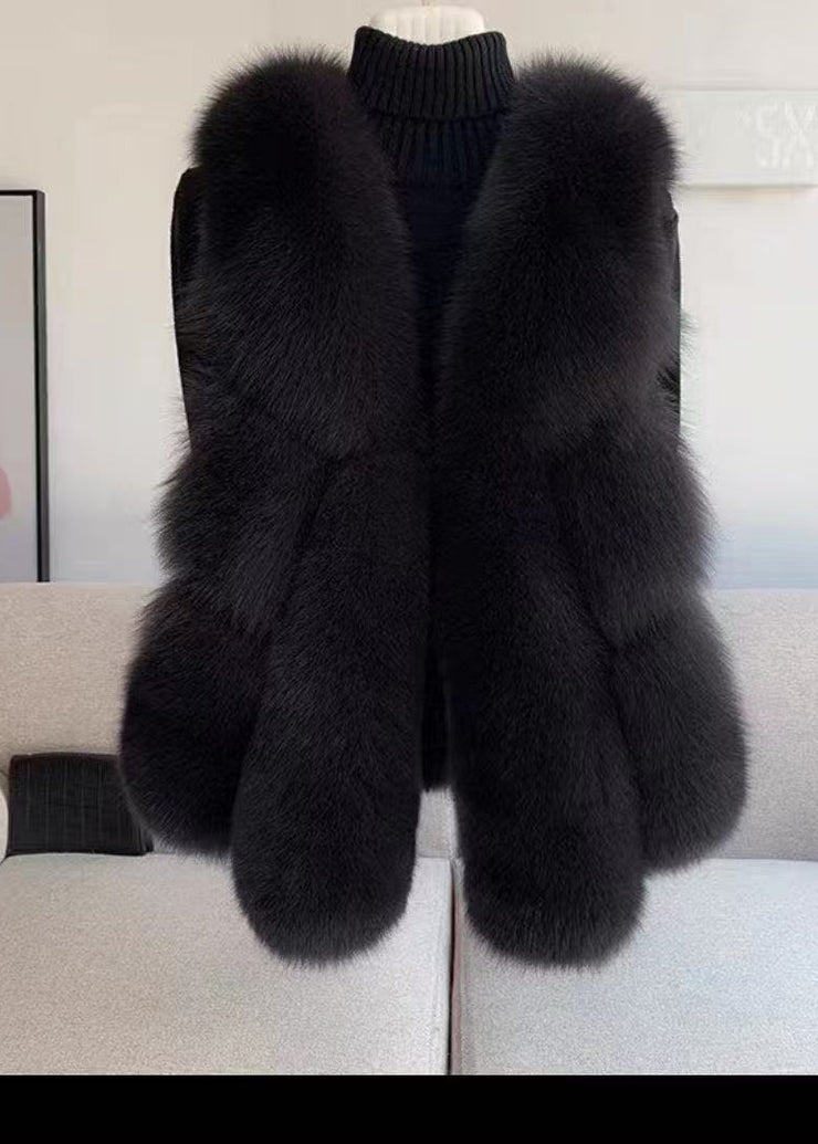 Modern White Oversized Patchwork Faux Fox Fur Vests Winter