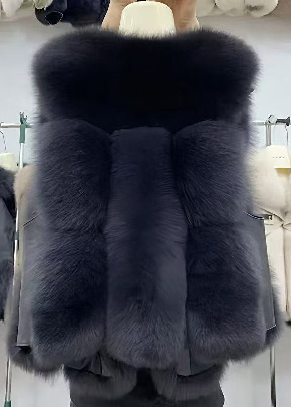 Modern White Oversized Patchwork Faux Fox Fur Vests Winter
