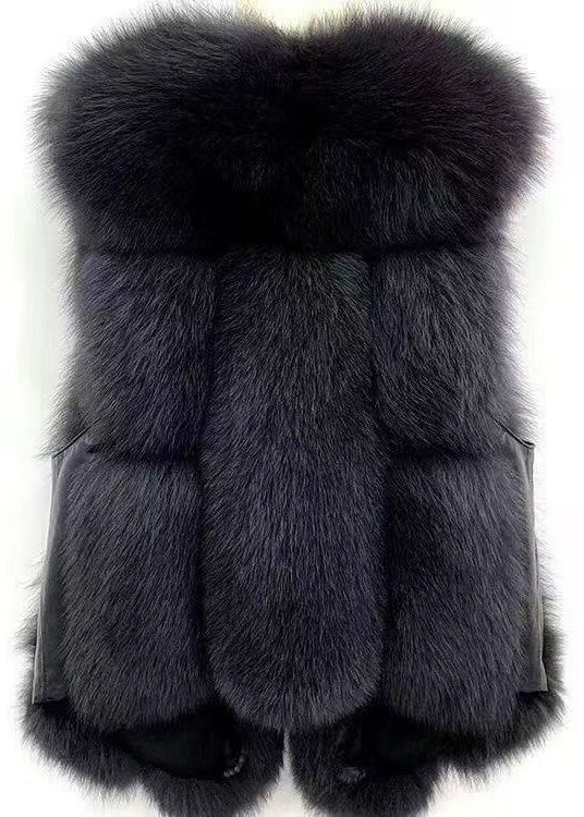 Modern White Oversized Patchwork Faux Fox Fur Vests Winter