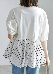 Modern White Patchwork Dot Cotton Blouses Half Sleeve