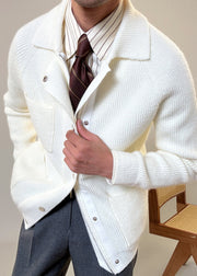 Modern White Peter Pan Collar Zip Up Cotton Knit Mens Coats Fall