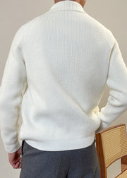 Modern White Peter Pan Collar Zip Up Cotton Knit Mens Coats Fall