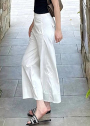 Modern White Pockets High Waist Cotton Crop Pants Summer