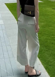 Modern White Pockets High Waist Cotton Crop Pants Summer