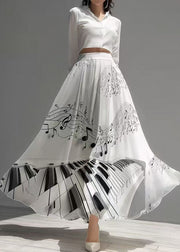 Modern White Print Draping Chiffon Skirts Exra Large Hem Summer