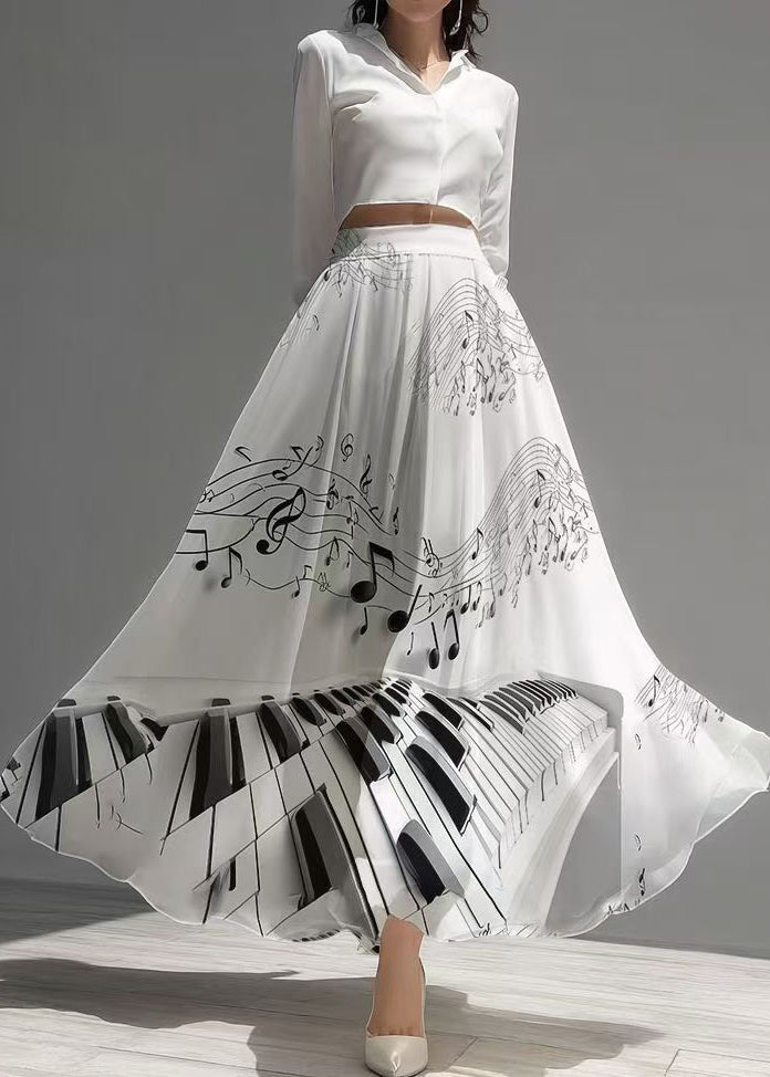 Modern White Print Draping Chiffon Skirts Exra Large Hem Summer