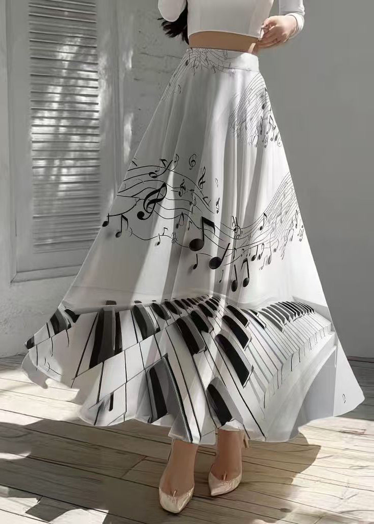 Modern White Print Draping Chiffon Skirts Exra Large Hem Summer