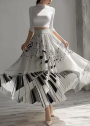 Modern White Print Draping Chiffon Skirts Exra Large Hem Summer