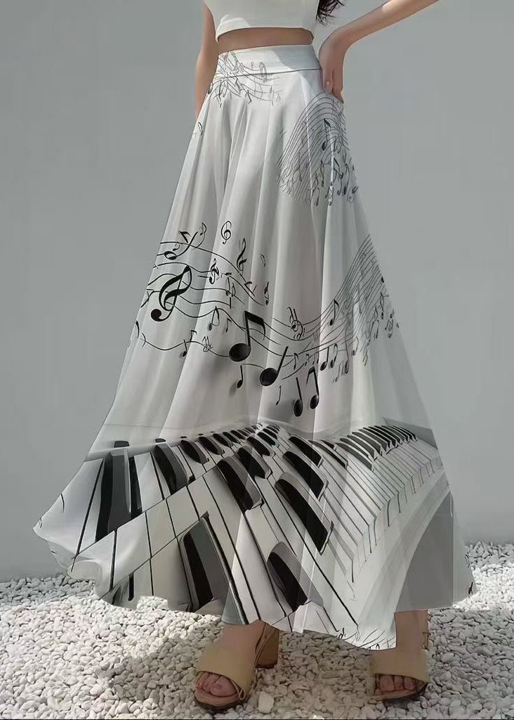 Modern White Print Draping Chiffon Skirts Exra Large Hem Summer