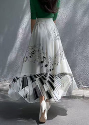Modern White Print Draping Chiffon Skirts Exra Large Hem Summer