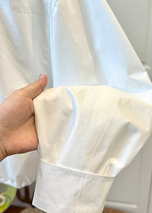 Modern White Stand Collar Pockets Drawstring Cotton Jackets Fall