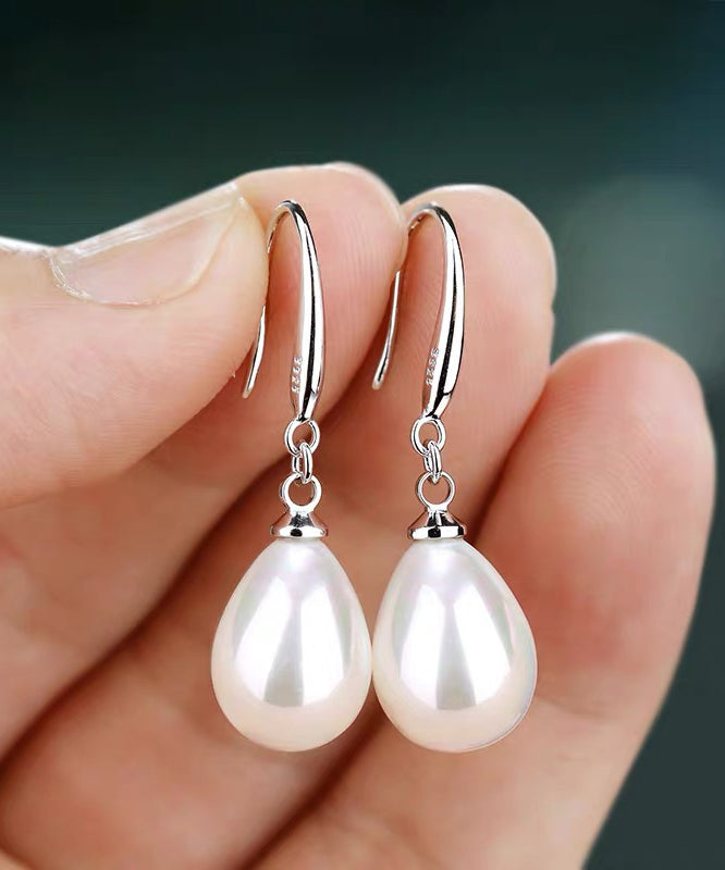 Modern White Sterling Silver Zircon Pearl Water Droplet Drop Earrings