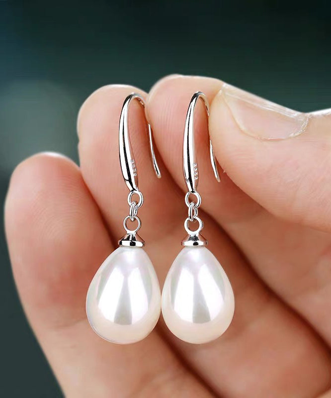 Modern White Sterling Silver Zircon Pearl Water Droplet Drop Earrings