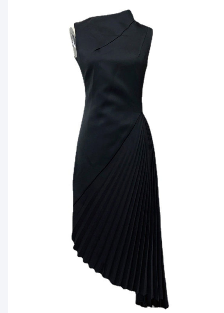 Modern Wine Red Asymmetrical Design Fine Silk Pleated Cocktail Dress