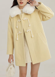 Modern Yellow Fur Collar Woolen Coat Outwear Winter