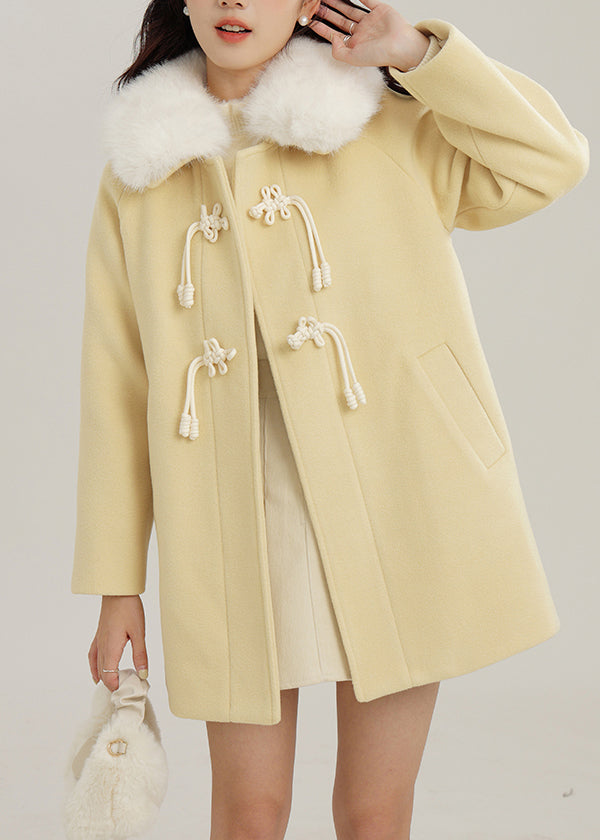 Modern Yellow Fur Collar Woolen Coat Outwear Winter
