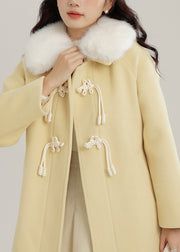Modern Yellow Fur Collar Woolen Coat Outwear Winter