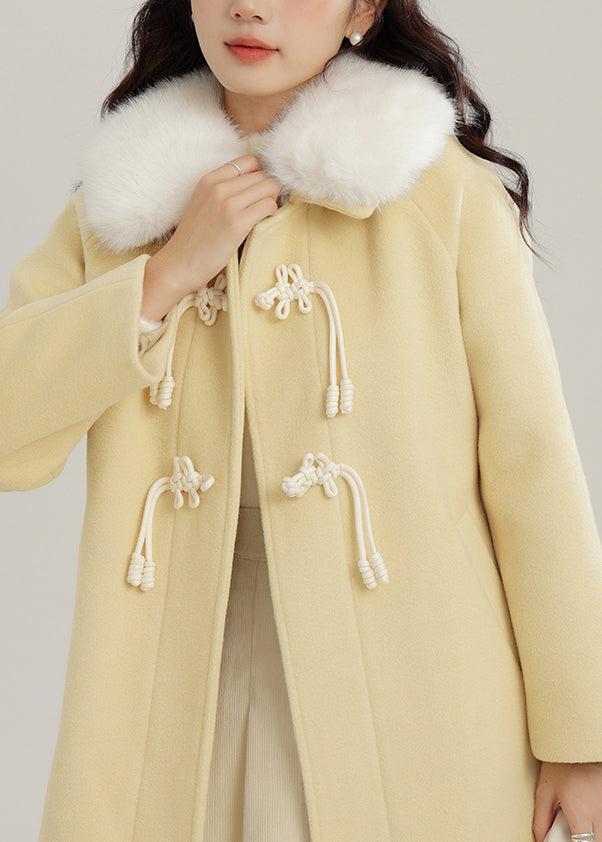 Modern Yellow Fur Collar Woolen Coat Outwear Winter