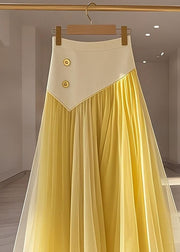 Modern Yellow High Waist Patchwork Tulle Skirts Fall