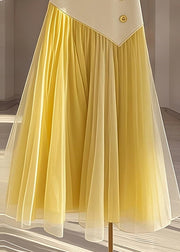 Modern Yellow High Waist Patchwork Tulle Skirts Fall