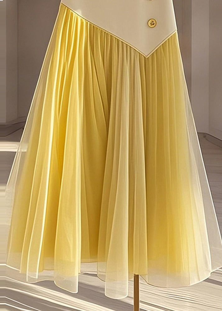 Modern Yellow High Waist Patchwork Tulle Skirts Fall