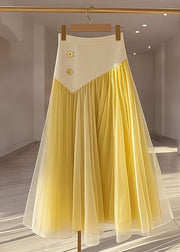 Modern Yellow High Waist Patchwork Tulle Skirts Fall