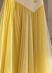 Modern Yellow High Waist Patchwork Tulle Skirts Fall