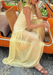 Modern Yellow Stand Collar Patchwork Tulle Dress Sleeveless