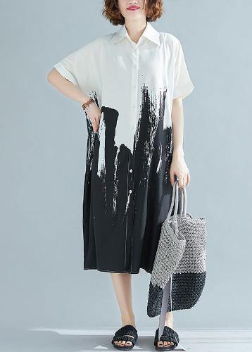Modern lapel Cotton clothes For Women Work Outfits white polka dots Dress