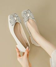 Mulberry Bow Zircon Splicing Satin Chunky High Heels