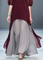 Mulberry Patchwork Chiffon Vacation Dresses Fake Two Piece Summer
