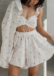 Multicolour Love Print Cotton 3 Pajama Sets Oversized Summer