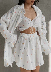 Multicolour Love Print Cotton 3 Pajama Sets Oversized Summer