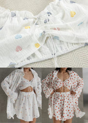 Multicolour Love Print Cotton 3 Pajama Sets Oversized Summer