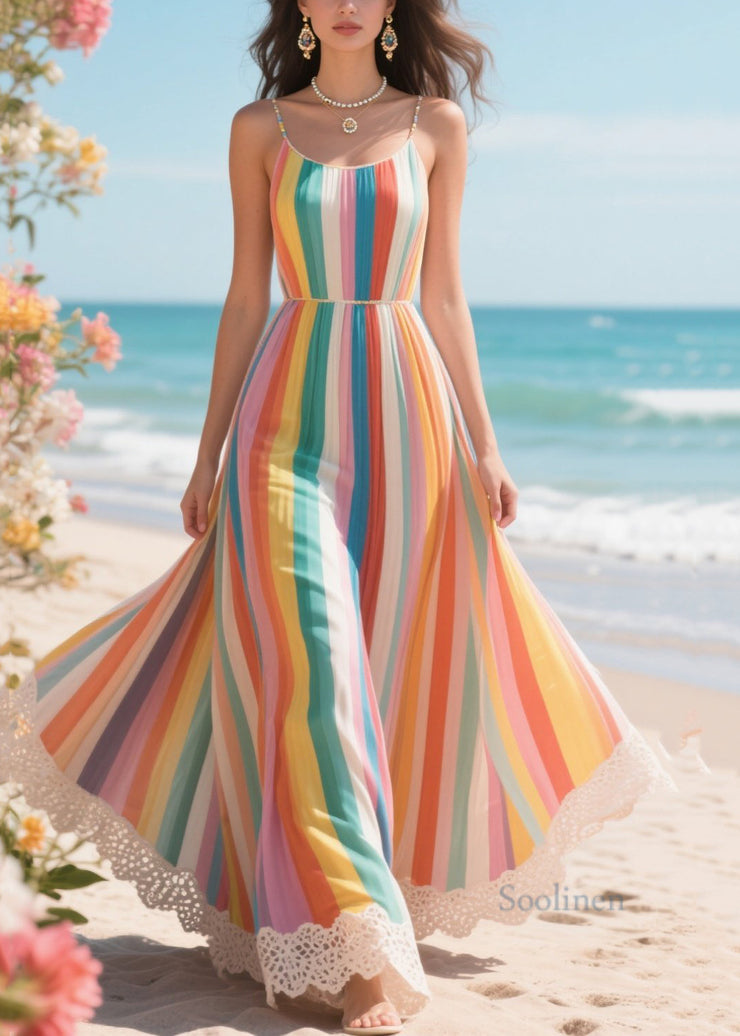 Multicolour Striped Exra Large Hem Chiffon Vacation Dresses Summer